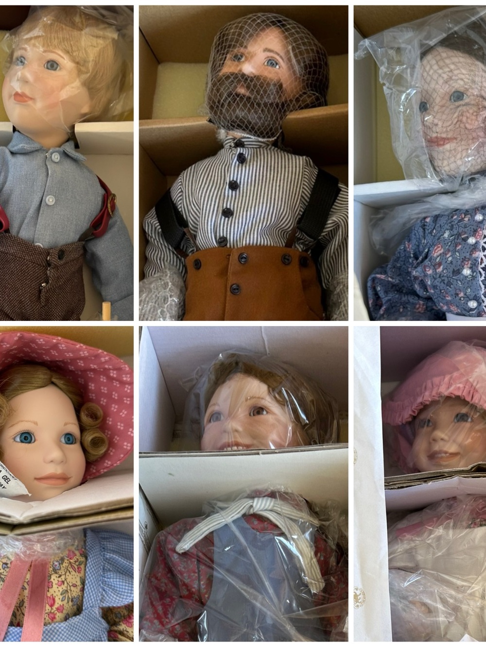 NWT Ashton Drake Set of 7 Little House on the Prairie Porcelain Dolls.
